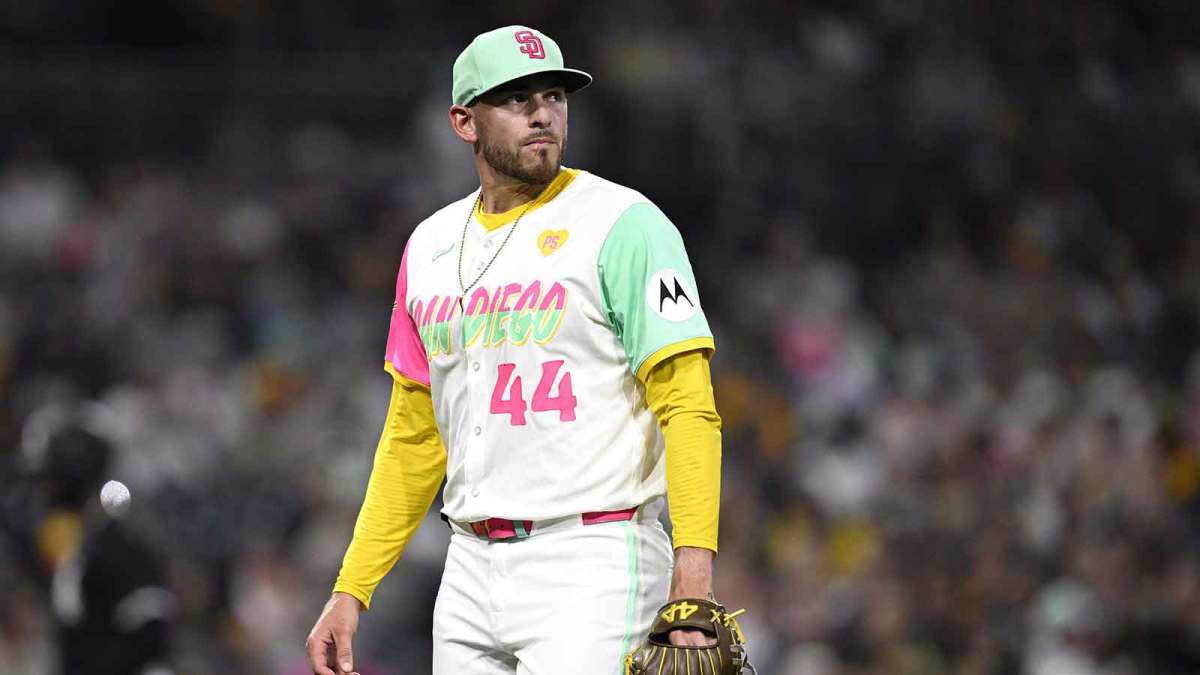 San Diego Padres starting pitcher Joe Musgrove (44) looks on during the first inning against the Chicago White Sox at Petco Park.