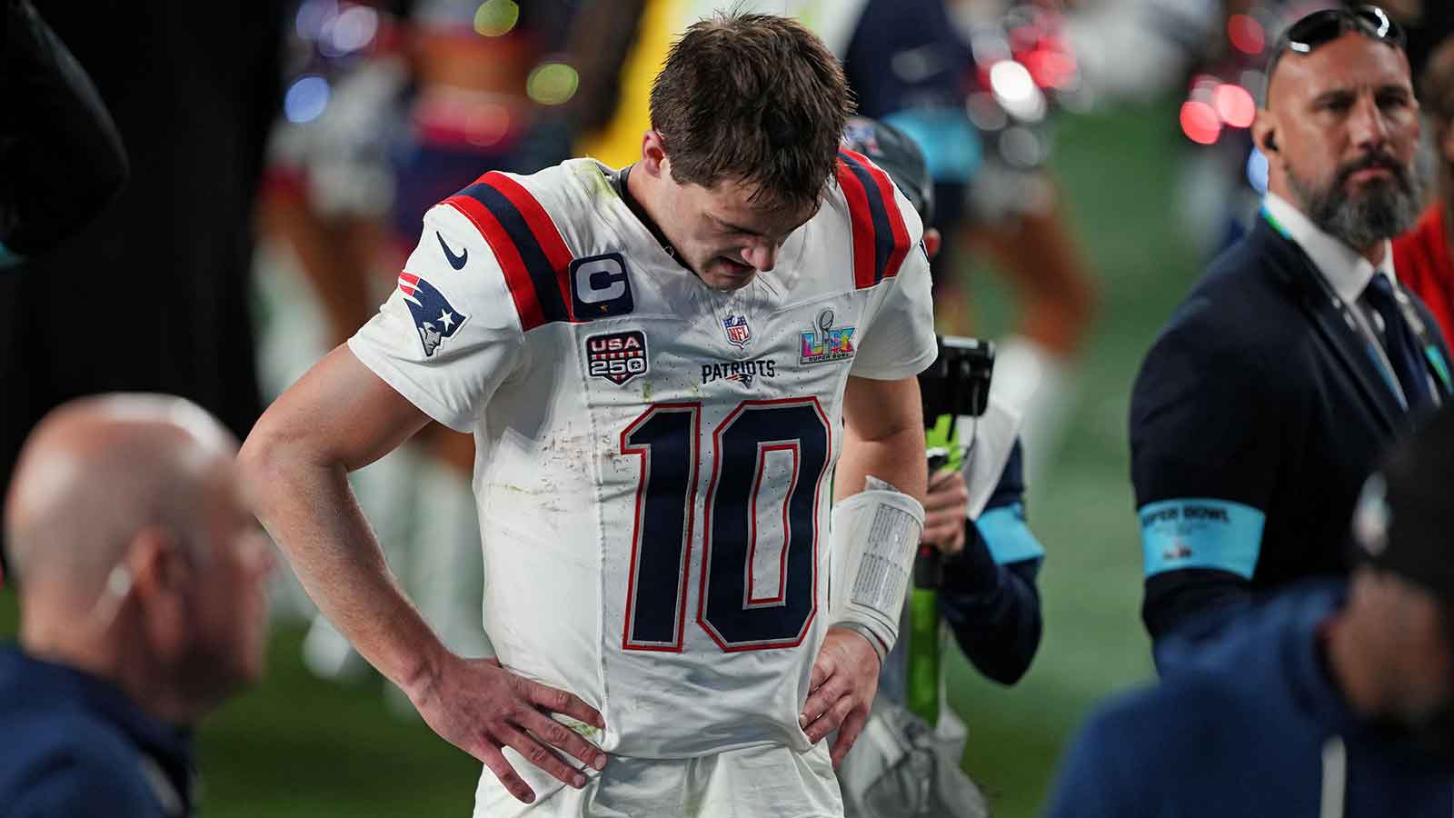 Patriots’ Drake Maye drops multiple revelations about shoulder injury that ruined Super Bowl