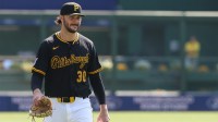 Pittsburgh Pirates pitcher Paul Skenes (30) walks in from the bullpen before the game against the Athletics at PNC Park