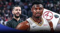 James Borrego, Zion Williamson, A+ report card with Pelicans logo