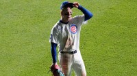 Chicago Cubs center fielder Pete Crow-Armstrong (4) celebrates after defeating the Milwaukee Brewers in game three of the NLDS round for the 2025 MLB playoffs at Wrigley Field.