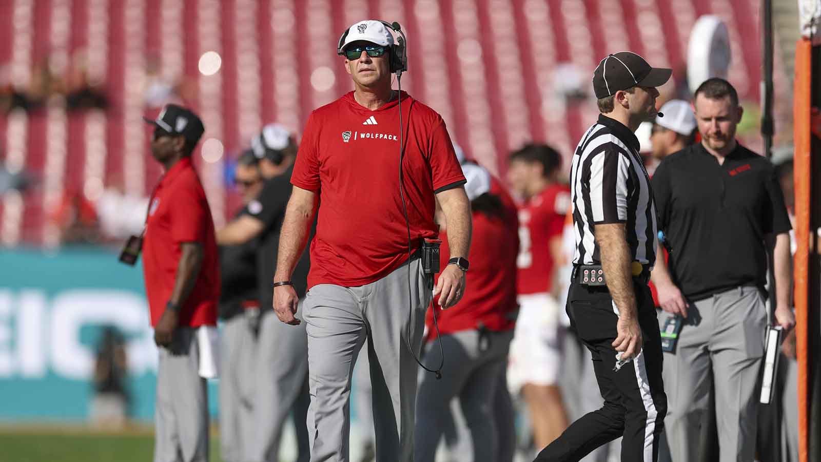 NC State Wolfpack head coach Dave Doeren looks on against the Memphis Tigers in the first quarter during the Gasparilla Bowl at Raymond James Stadium.