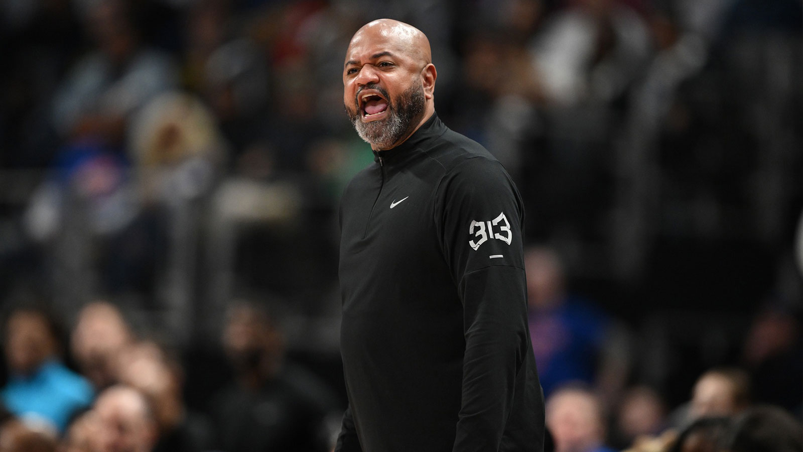 Detroit Pistons head coach J.B. Bickerstaff yells at his players during their game against the Chicago Bulls in the fourth quarter at Little Caesars Arena. 
