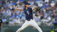 Kansas City Royals pitcher Michael Lorenzen (24) pitches during the first inning against the Toronto Blue Jays at Kauffman Stadium.