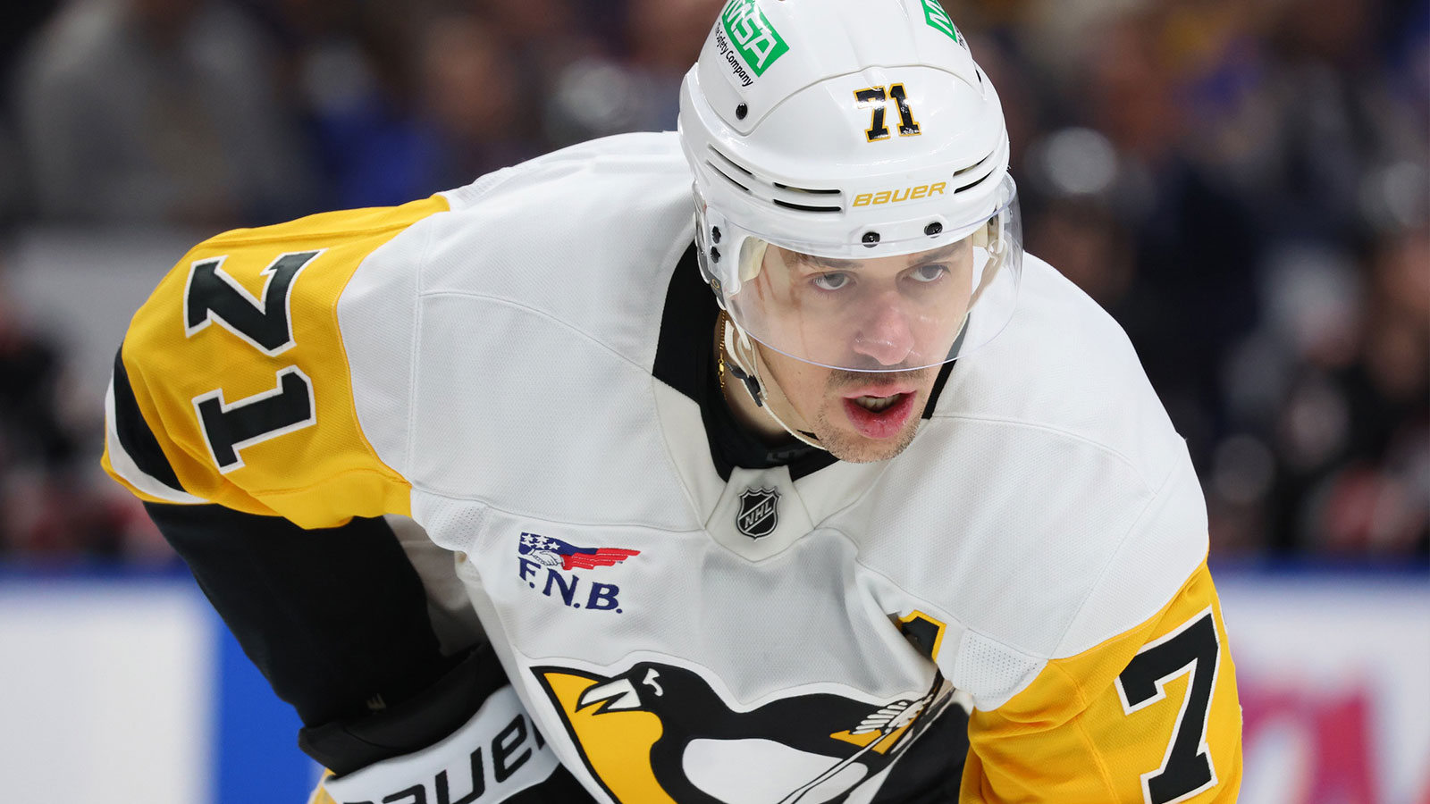 Pittsburgh Penguins center Evgeni Malkin (71) waits for the face-off against the Buffalo Sabres at KeyBank Center.