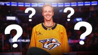 Dougie Hamilton in a Predators Jersey with question marks around him