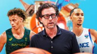 NBA Europe logo, Hawks coach Quin Snyder, Dyson Daniels (Australia uniform), Zaccharie Risacher (French uniform)