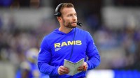 Los Angeles Rams head coach Sean McVay stands on the sidelines against the Arizona Cardinals during the first half at SoFi Stadium.