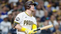 San Diego Padres first baseman Ryan O'Hearn (32) hits a grand slam during the first inning against the Milwaukee Brewers at Petco Park.