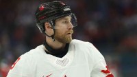 Sam Bennett of Canada during the warm up before the match against Czechia in a men's ice hockey group A match during the Milano Cortina 2026 Olympic Winter Games at Milano Santagiulia Ice Hockey Arena