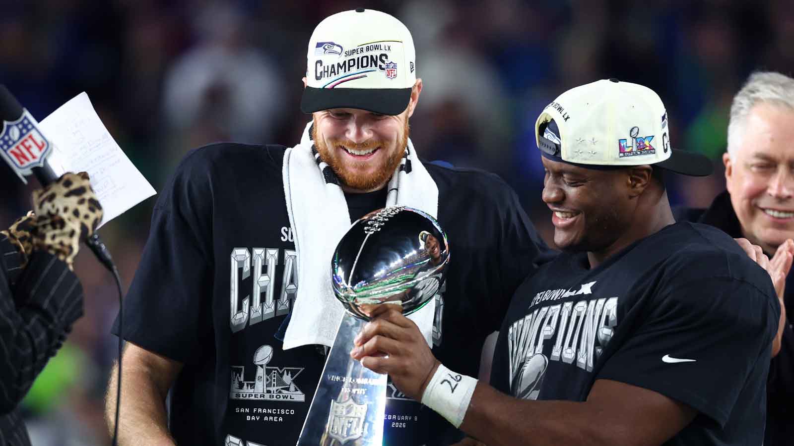 Seahawks’ Sam Darnold, Kenneth Walker share incredible moment amid Super Bowl celebration
