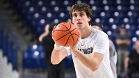 Gonzaga Bulldogs forward Braden Huff (34) shoots before a game against the Santa Clara Broncos at McCarthey Athletic Center.