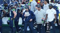 eattle Seahawks offensive coordinator Klint Kubiak on the sideline against the New England Patriots in the first half in Super Bowl LX at Levi's Stadium.
