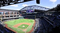 A view of the open roof during the first inning between the Texas Rangers and the Minnesota Twins at Globe Life Field.