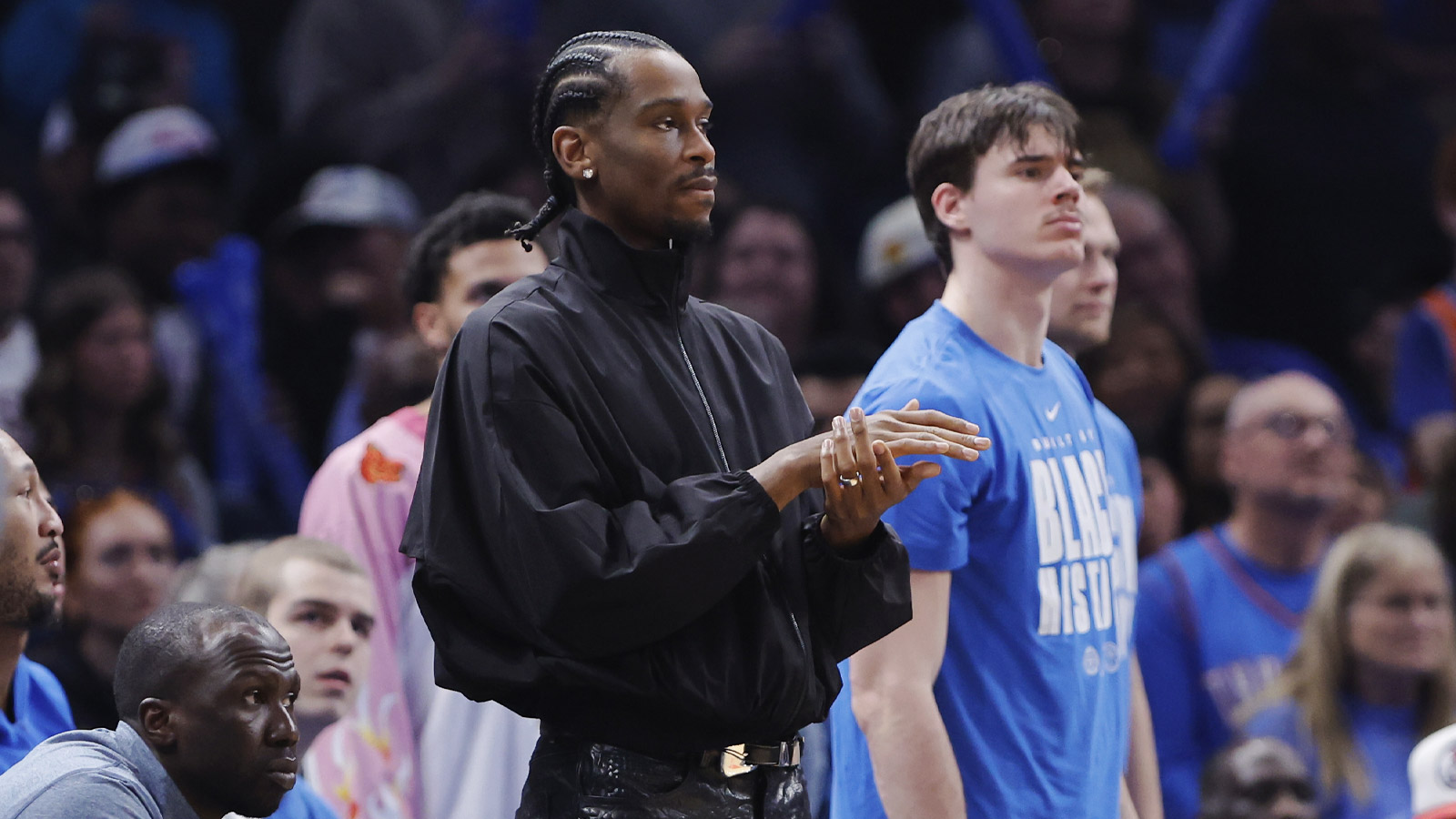 Oklahoma City Thunder guard Shai Gilgeous-Alexander watches his team play against the Brooklyn Nets during the second half at Paycom Center.