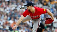 Atlanta Braves pitcher Spencer Strider (99) pitches in the third inning against the Detroit Tigers at Comerica Park.