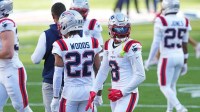 New England Patriots wide receiver Stefon Diggs (8) warms up before the game against the Seattle Seahawks in Super Bowl LX at Levi's Stadium. Mandatory Credit: Darren Yamashita-Imagn Images