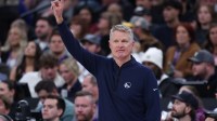 Golden State Warriors head coach Steve Kerr calls a play against the Utah Jazz during the second half at Delta Center.