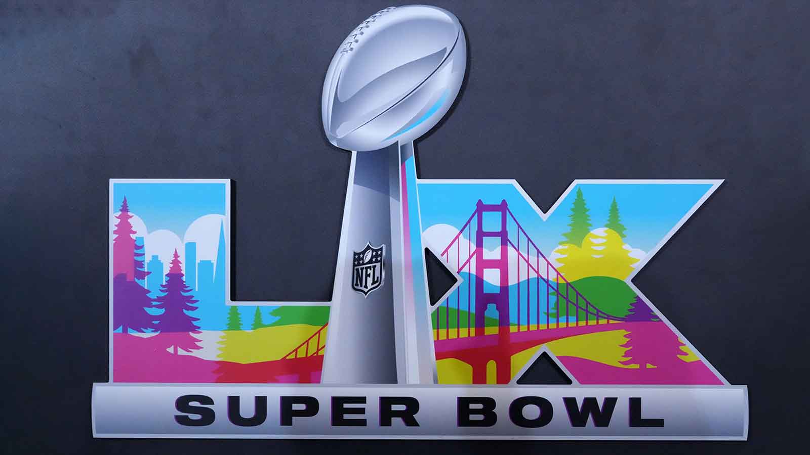 The Super Bowl LX logo at press conference at San Jose Convention Center.
