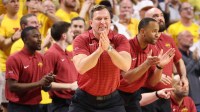 Iowa State Cyclones head coach T.J. Otzelberger watches his team play the Houston Cougars during the second half at James H. Hilton Coliseum.