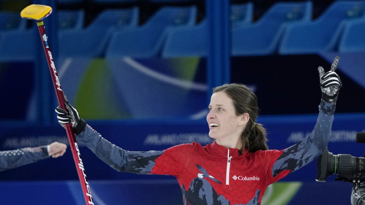 Feb 13, 2026; Cortina d'Ampezzo, Italy; Tara Peterson of the United States reacts during a women's round robin game during the Milano Cortina 2026 Olympic Winter Games at Cortina Curling Olympic Stadium. Mandatory Credit: Michael Madrid-Imagn Images