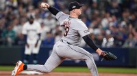 Tigers pitcher Tarik Skubal throws against Mariners during the first inning of ALDS Game 5