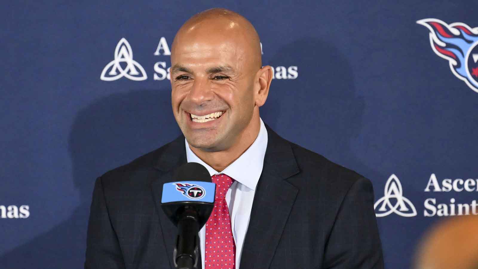 Tennessee Titans head coach Robert Saleh answers questions from the media during the press conference at Ascension Saint Thomas Sports Park.
