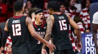 Texas Tech Red Raiders forward LeJuan Watts (3) celebrates during the second half of the game against the Arizona Wildcats at McKale Memorial Center.