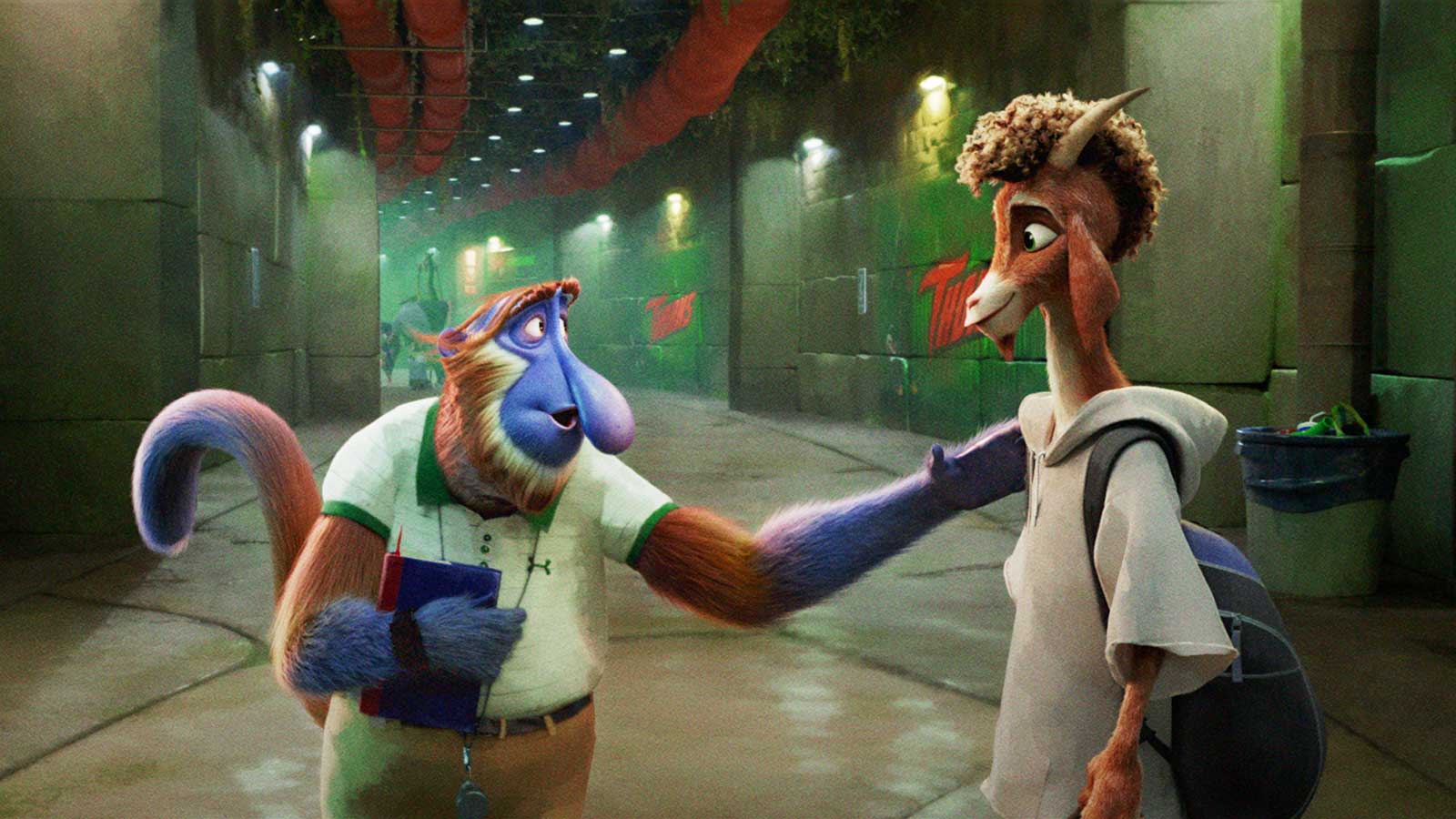 Coach Dennis Cooper (Patton Oswalt) and Will Harris (Caleb McLaughlin) in the Stephen Curry-produced GOAT movie.