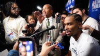 Shai Gilgeous-Alexander speaks during interviews at media day at Intuit Dome