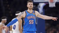 Thunder center/forward Isaiah Hartenstein (55) gestures to his team after a play against the Orlando Magic during the second quarter at Paycom Center