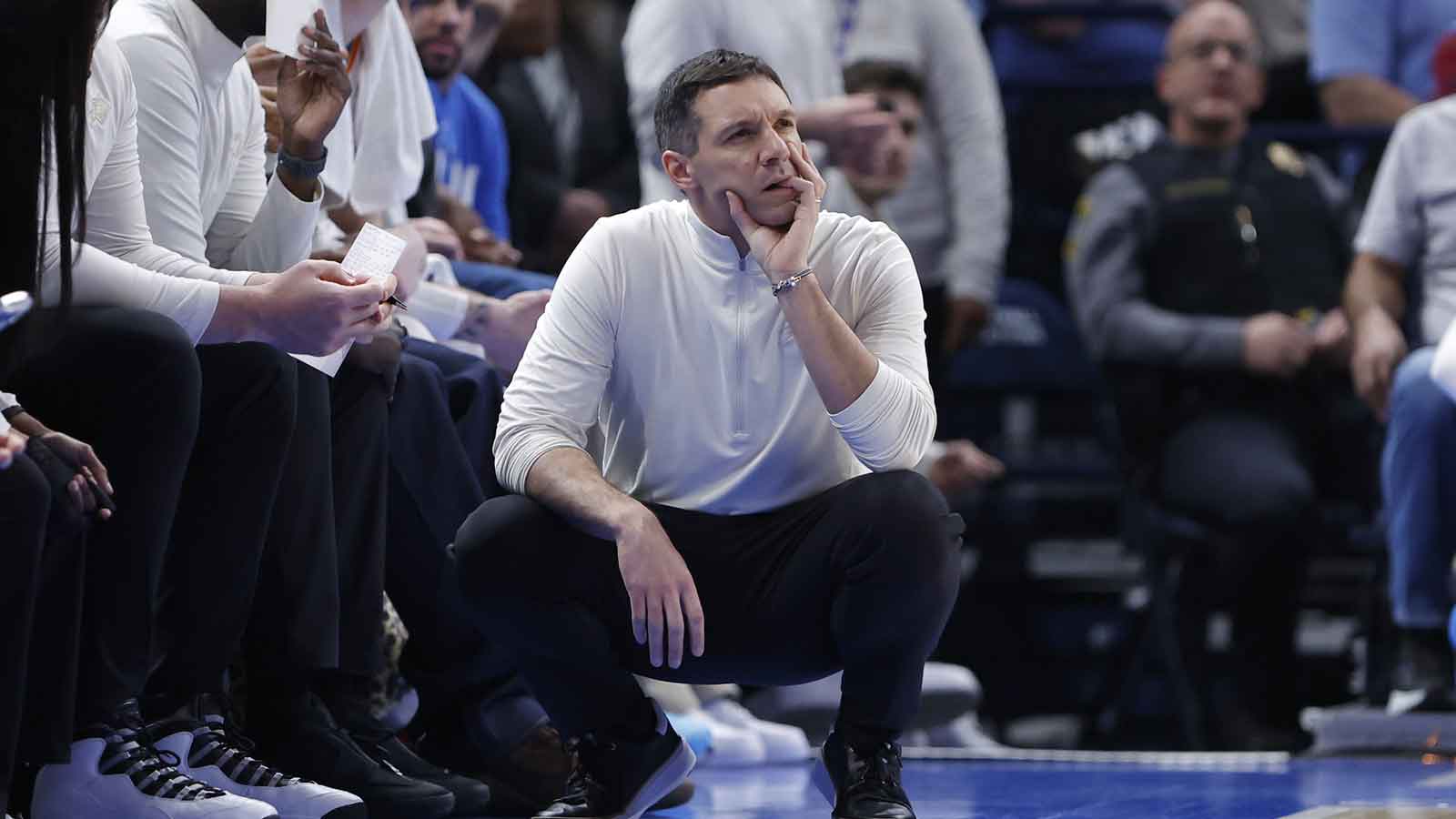 Thunder Head Coach Mark Daigneault watches his team play against the Houston Rockets during the second half at Paycom Center