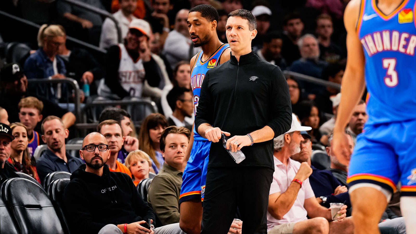 Thunder Head Coach Mark Daigneault during the second half of the game at Mortgage Matchup Center