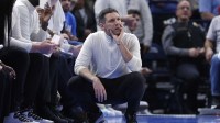 Thunder Head Coach Mark Daigneault watches his team play against the Houston Rockets during the second half at Paycom Center