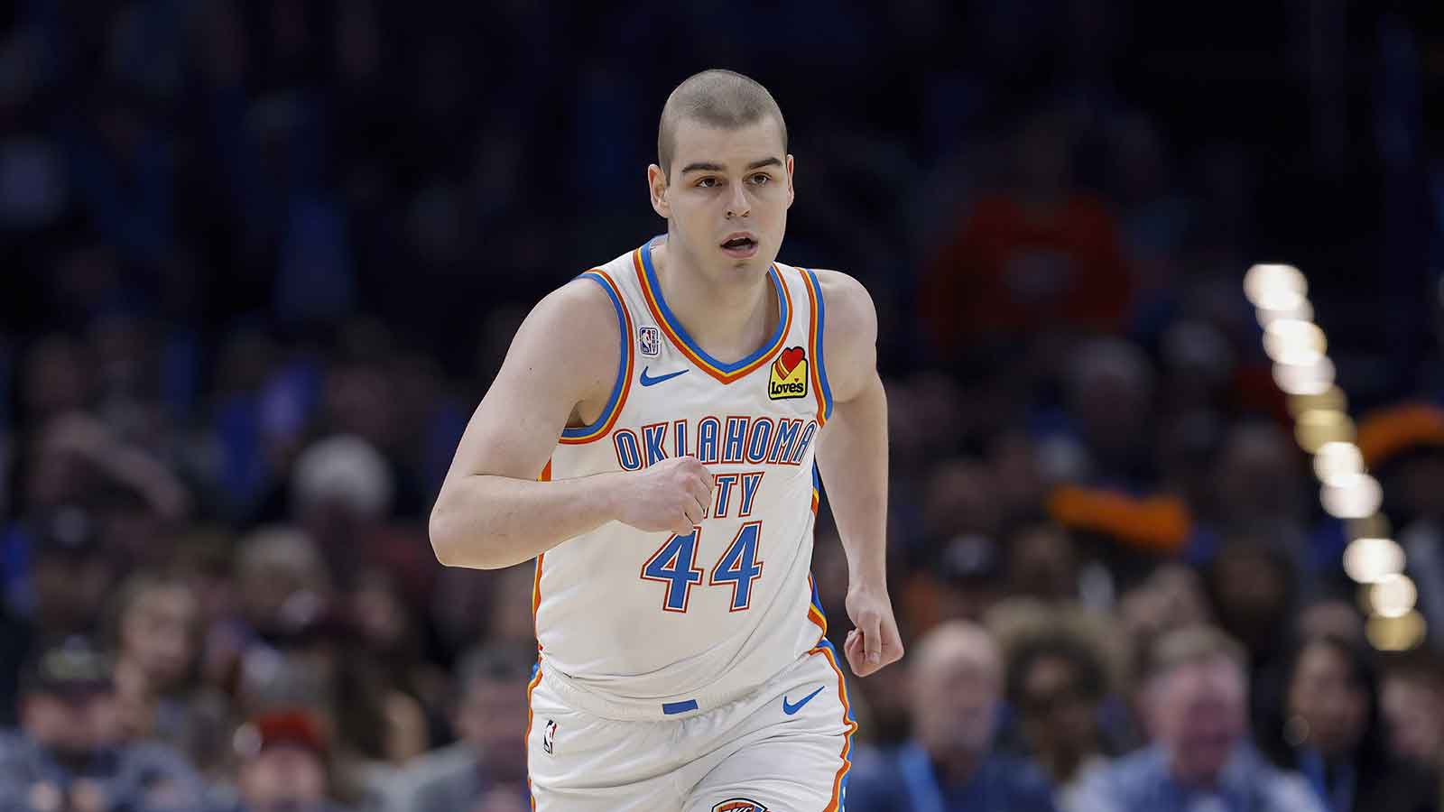 Thunder guard Nikola Topić (44) runs down the court against the Milwaukee Bucks during the second half at Paycom Center