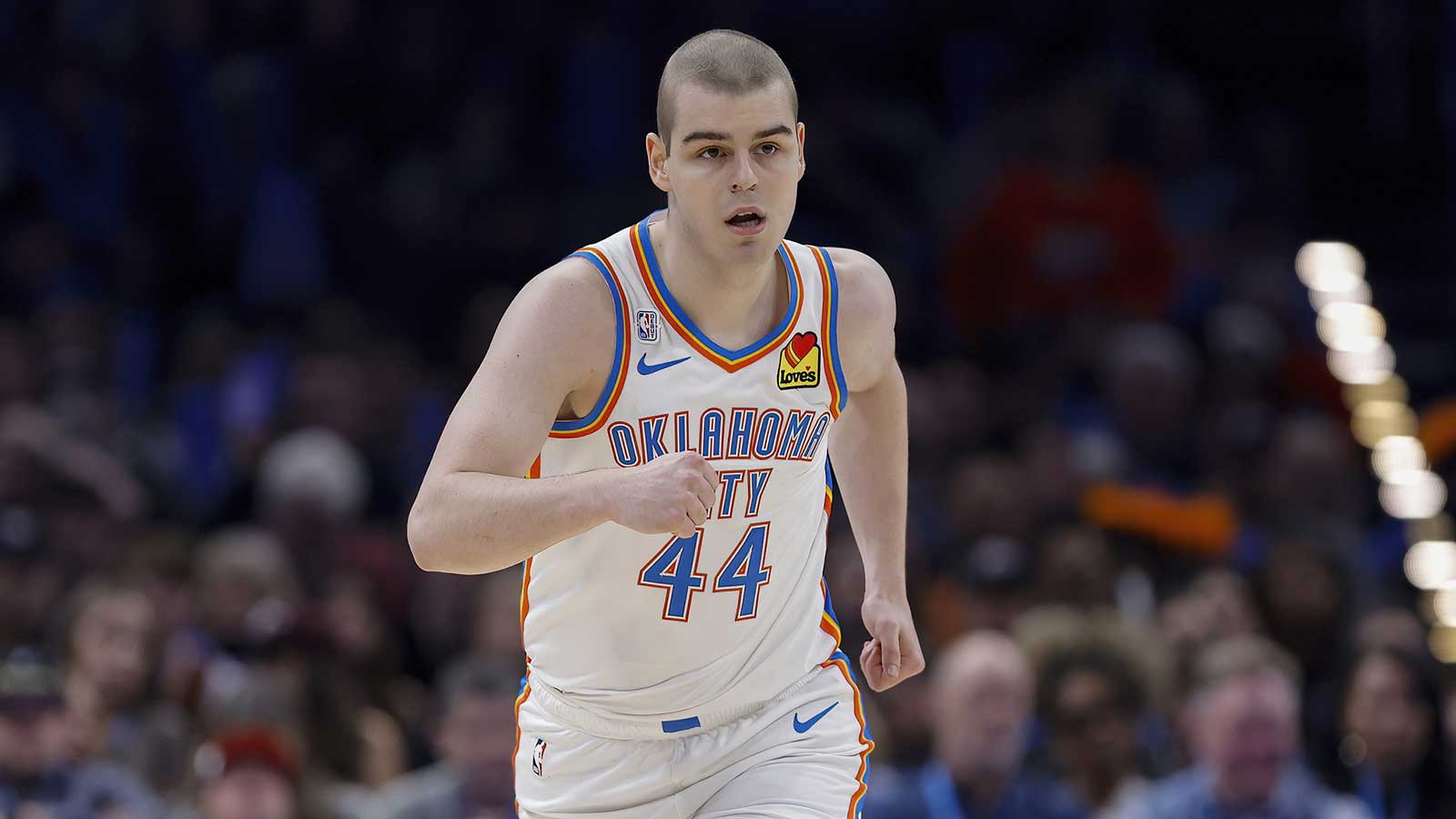 Thunder guard Nikola Topić (44) runs down the court against the Milwaukee Bucks during the second half at Paycom Center