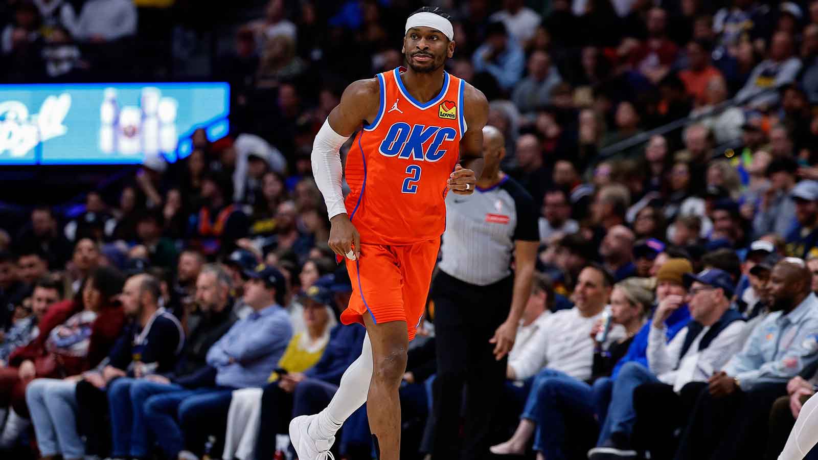 Oklahoma City Thunder guard Shai Gilgeous-Alexander (2) in the fourth quarter against the Denver Nuggets at Ball Arena.