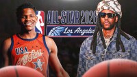 Minnesota Timberwolves star Anthony Edwards with 2 Chainz, NBA All-Star game logo