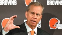 Cleveland Browns head coach Todd Monken speaks to the media during an introductory press conference at CrossCountry Mortgage Campus.
