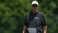 Baltimore Ravens offensive coordinator Todd Monken walks the field during the afternoon session of training camp at the Under Armour Performance Center,