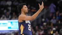New Orleans Pelicans forward Trey Murphy III (25) gestures after scoring a basket during the third quarter against the Milwaukee Bucks at Fiserv Forum