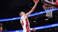 Miami Heat guard Tyler Herro (14) shoots against the Atlanta Hawks in the first quarter at State Farm Arena.