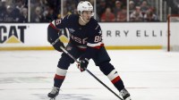 United States forward Jack Hughes (86) during the 4 Nations Face-Off ice hockey championship game against Canada at TD Garden.