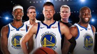 Mike Dunleavy with Draymond , Jimmy Butler, Kristaps Porzingis and Steve Kerr
