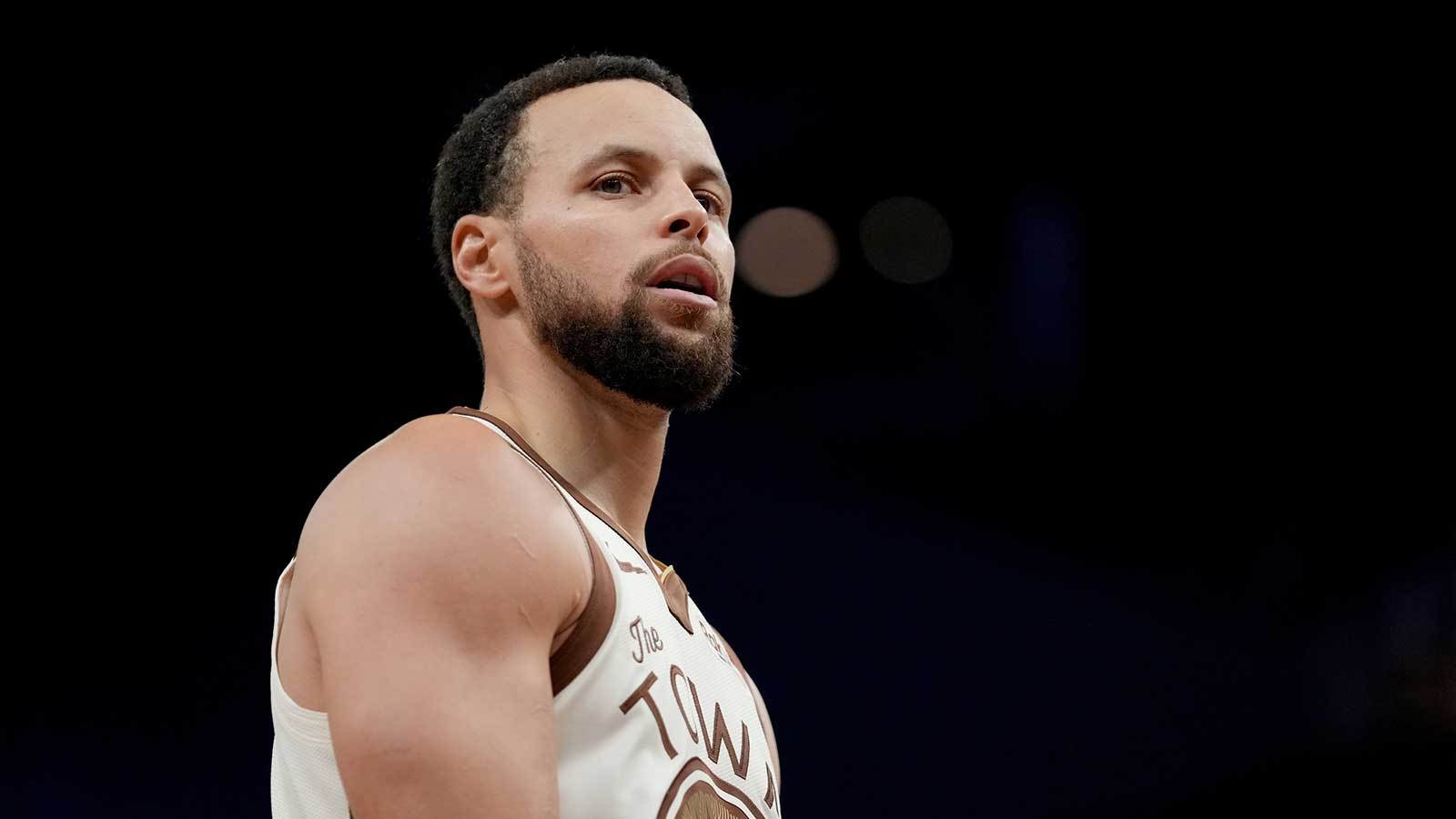 Golden State Warriors guard Stephen Curry (30) stands on the court during a break in the action against the Detroit Pistons in the third quarter at the Chase Center.