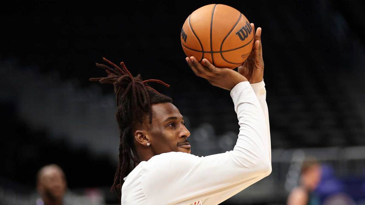 Washington Wizards guard Jamir Watkins (5) takes a shot before a game against the Charlotte Hornets at Capital One Arena.