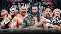 WWE Superstars Gunther, Cody Rhodes, Brock Lesnar, Roman Reigns, CM Punk, Liv Morgan, with WrestleMania 42 logo.