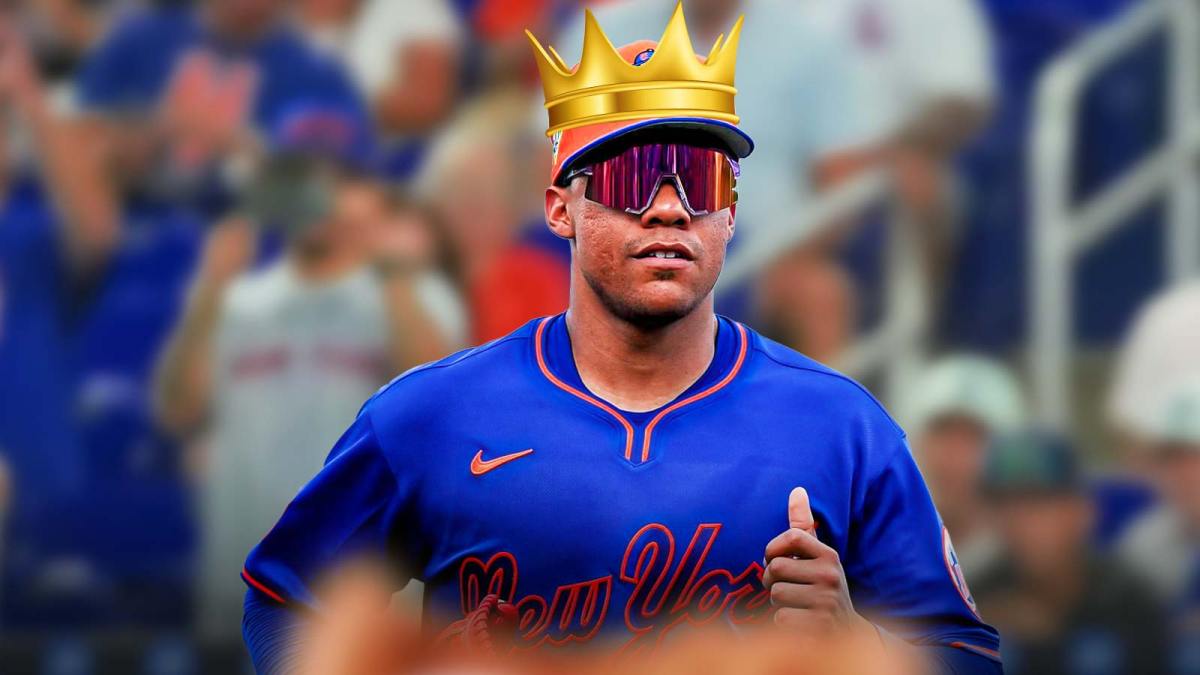 Graphic with New York Mets All-Star Juan Soto in New York City with a crown on his head