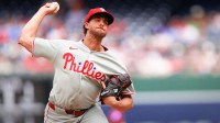 Philadelphia Phillies pitcher Aaron Nola (27) throws a pitch during the second inning against the Washington Nationals at Nationals Park.