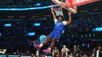 Orlando Magic guard Jase Richardson (11) competes in the slam dunk contest during the 2026 NBA All Star Saturday Night at Intuit Dome. Mandatory Credit: Kirby Lee-Imagn Images